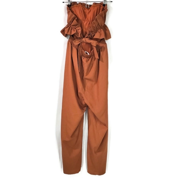 ASTR the label ruffle top jumpsuit linen cotton rust brown size S - Picture 9 of 14